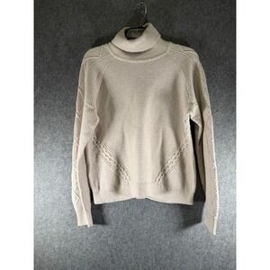 Kinross Womens L/G Champagne Cable Knit Turtleneck‎ Sweater Chunky Cabincore